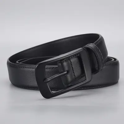 Black Genuine Leather Women's Belt with Pin Buckle