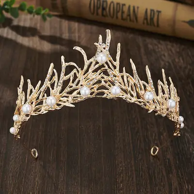 European Retro Bridal Crown Headdress with Pearl & Crystal