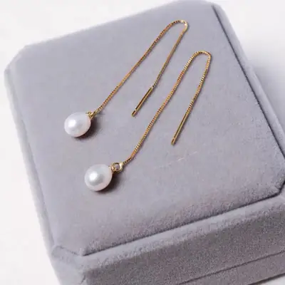 Women's Half Hole Pearl Earrings Gold Plated