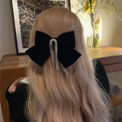 Black Velvet Tassel Hairpin with High-Grade Clip