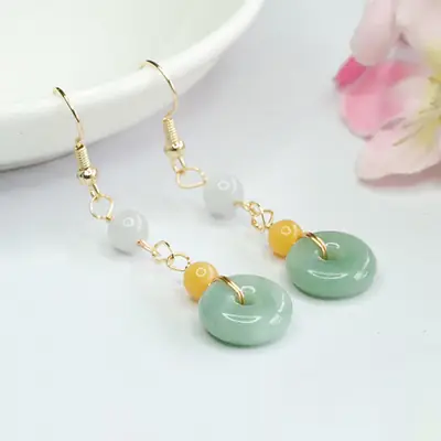 Jadeite Hook Earrings Green Yellow Wholesale Dropshipping