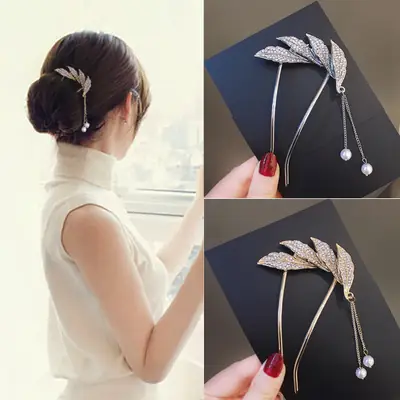 Gold Leaf Tassel Hairpin for Women Wedding Dress
