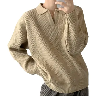 Men V-Neck Knitted Sweater Black Autumn Winter