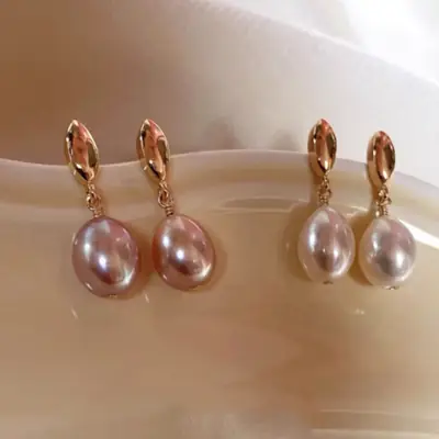 Pearl Earrings Small Rice Beads 14K Gold Plated