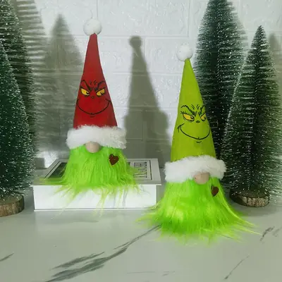 Grinch Plush Toy with Santa Hat Decor