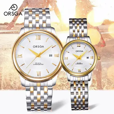 ORSGA Business Couple Watches Solid Steel Strip Calendar