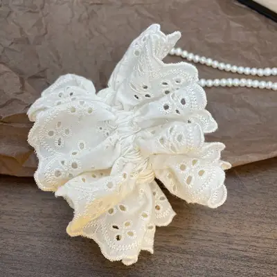 French Lace Hair Ring Beige Black Embroidered Cut Out