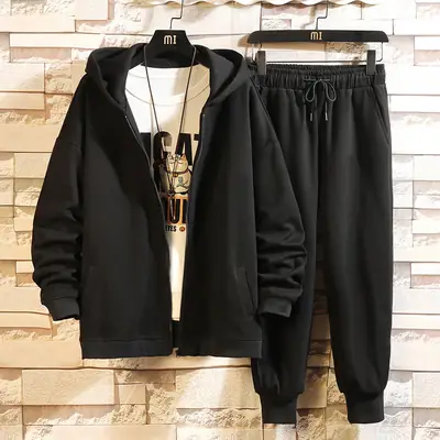 Black Hoodie Track Suit for Boys Plus Size Spring Autumn