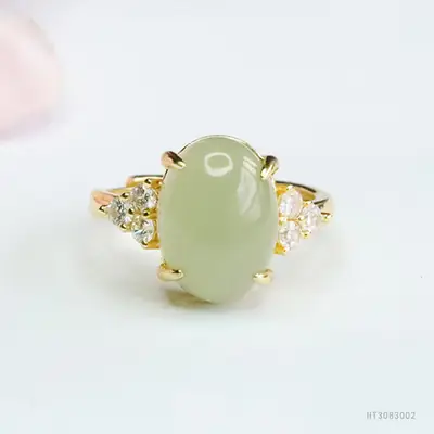 Guan Yu Jade Claw Ring for Women Gold Plated Clear Water Setting
