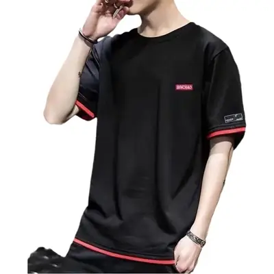 Men Printed T-Shirt Black Red Summer Short Sleeve