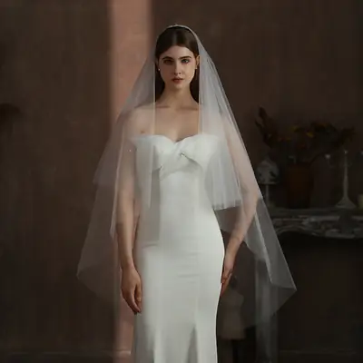 White Diamond Double-Layer Bridal Veil with Hair Comb