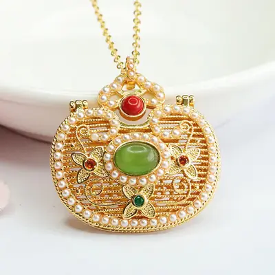 Guan Yu Jade Pendant Necklace for Women Palace Style