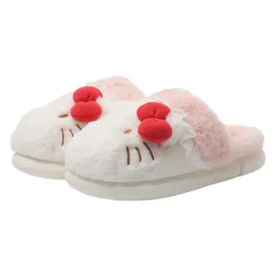 Cute Kitty Mao Mao Slippers Women's Plush Outerwear 2024 Autumn and Winter New Home Flat Cotton Slippers