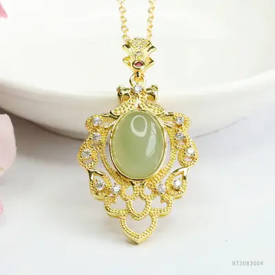 Natural Hetian Jade Clear Water Pendant Necklace
