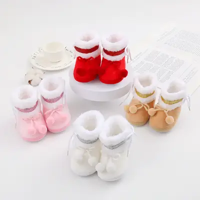 Red Fleece Baby Slippers 0-1 Year Old Winter Boots