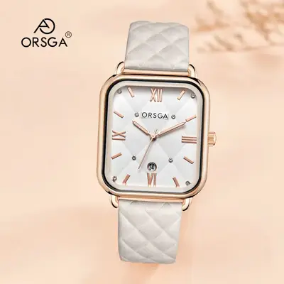 ORSGA Women's Quartz Watch White Leather Band Rose Gold