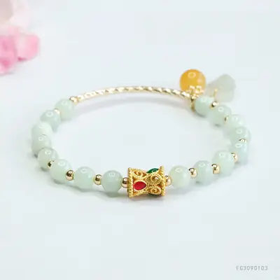 Jade Leaf Half Bangle Bracelet Green Gold