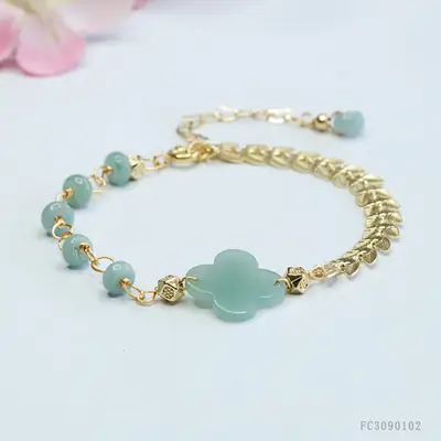 Guan Yu Jade Blue Water Four Leaf Clover Bracelet for Women