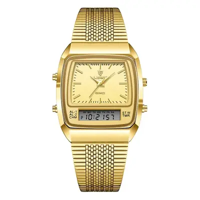 Men's Gold Digital Watch with Dual Display & Quartz Movement