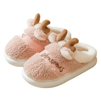 Christmas Deer Wool Slippers Women Winter Comfort