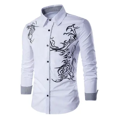 3D Printed Long Sleeve Shirt for Men White Slim Fit