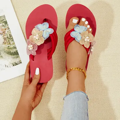 Summer cross-border new multi-color butterfly diamond flip flops European and American plus size slippers anklet comfortable non-slip slippers