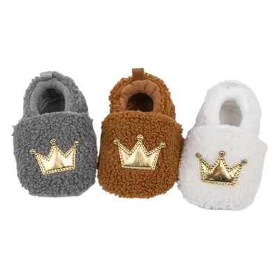 Autumn and Winter new baby shoes 0-1 years old plush crown toddler shoes warm fleece-lined soft bottom baby cotton shoes non-slip shoes