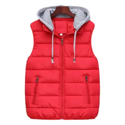 Red Korean Style Cotton Vest for Men Winter
