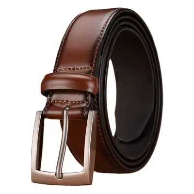 Men's Brown Leather Belt with Silver Buckle