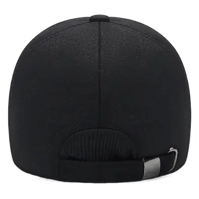 Black Cotton Baseball Cap with Ear Protection for Men