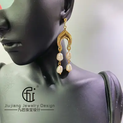 Vintage Pearl Earrings Gold Plated Natural Pearl