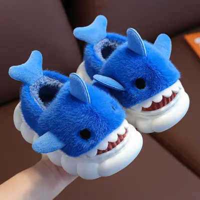 2023 shark children's bag heel cotton slippers new boys' home non-slip cartoon girls' boys' cotton shoes winter