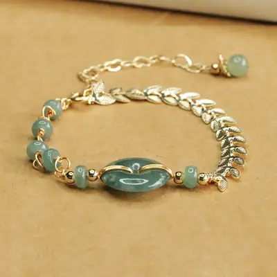 Aiyu Jade Bracelet Blue Horizontal Peace Buckle