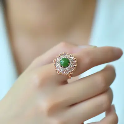 Hotan Jade Vintage Ring with Green Jasper Center