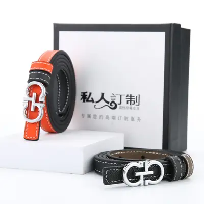 Double Sided Belt Women Genuine Leather Orange Black