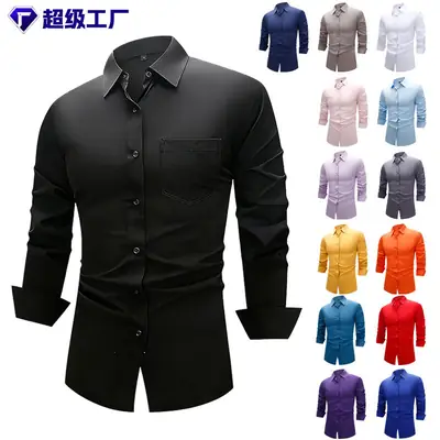 Green Slim Fit Men's Long Sleeve Shirt with Elastic Waistband