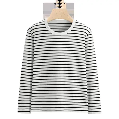 Men Striped Round Neck T-Shirt Black White Slim Fit