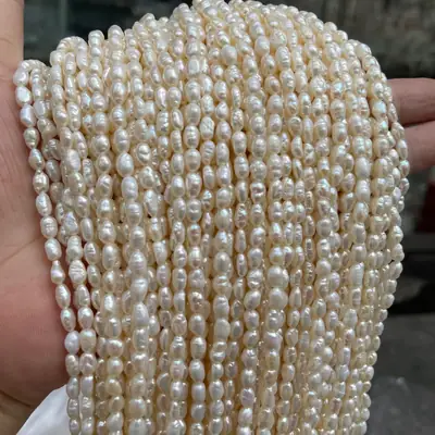 Natural Freshwater Baroque Rice Beads 3mm