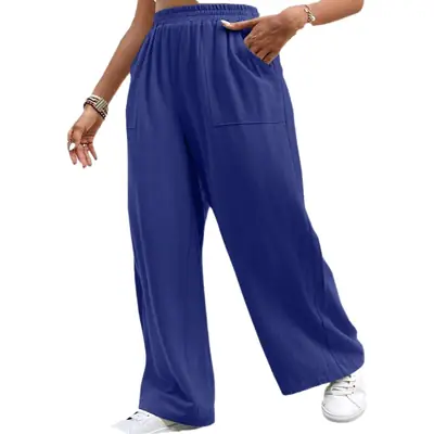 Women's Blue Loose Waist Pants Casual Cross Border