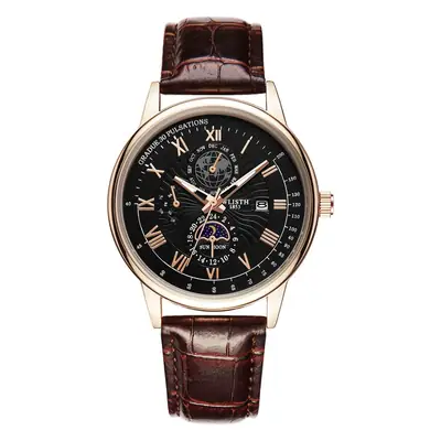 Men's Luxury Black Dial Chronograph Watch with Leather Strap
