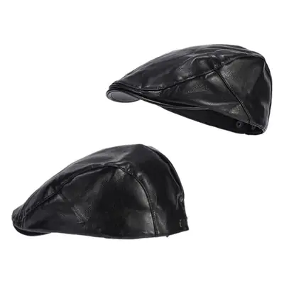 Korean Style Pu Leather Forward Hat for Women Brown