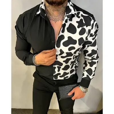 Men's 3D Leopard Print Long Sleeve Shirt Large
