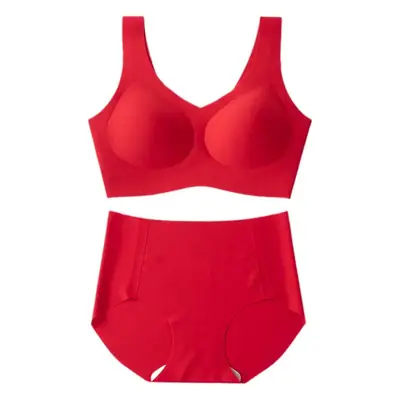Red Seamless Push Up Bra Set Small