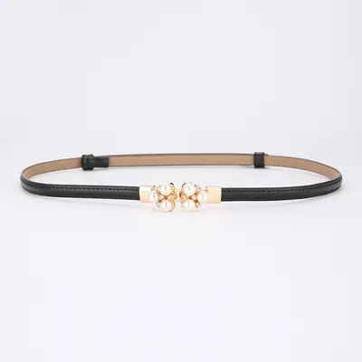 Women's Genuine Leather Decorative Belt with Crystal Accent