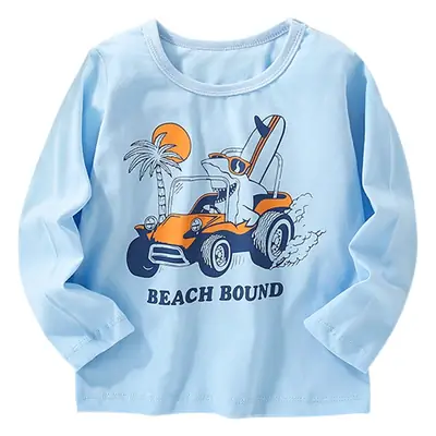 Boys Cotton Long Sleeve T-Shirt Blue Beach Sound Cartoon