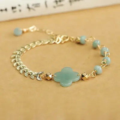 Jade Blue Four-Leaf Clover Bracelet for Women