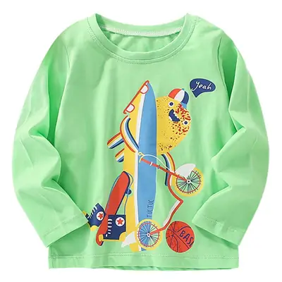 Kids Long Sleeve T-Shirt Green Cartoon Boys Medium Small