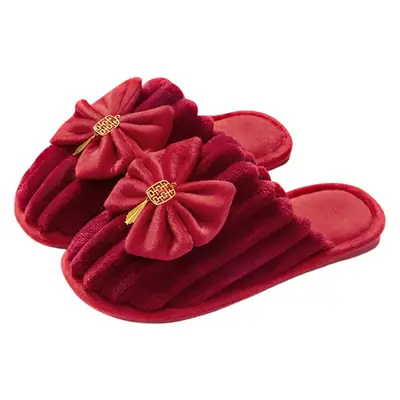 Wedding Cotton Slippers for Women, Autumn and Winter Festive Red 2026 New Model, High-End Light Luxury Bridal Plush Couple Home Slippers for Men