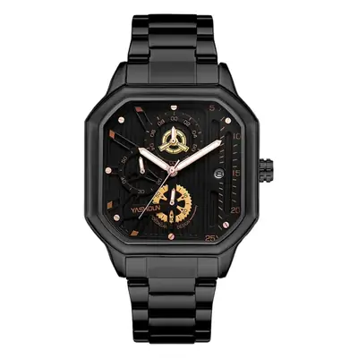 Men's Black Square Mechanical Watch with Lumen Dial
