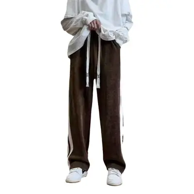 Men's Grey Striped Warm Pants Winter All-Day Wear